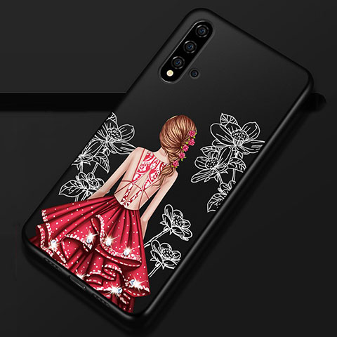 Funda Silicona Gel Goma Vestido de Novia Carcasa S02 para Huawei Nova 5 Pro Rojo y Negro