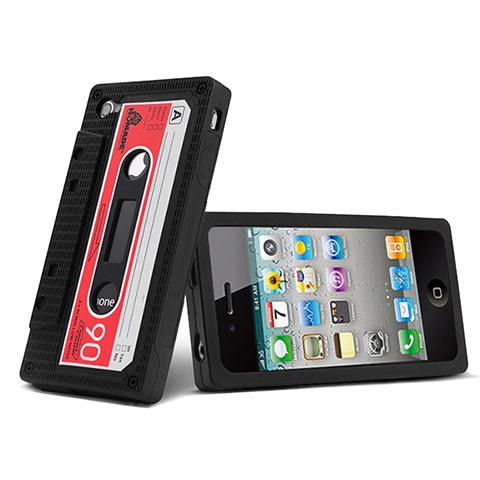 Funda Silicona Goma Cassette para Apple iPhone 4 Negro