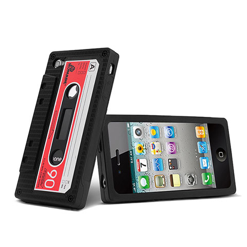 Funda Silicona Goma Cassette para Apple iPhone 4S Negro