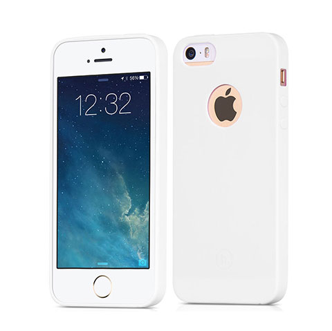 Funda Silicona Goma con Agujero para Apple iPhone 5 Blanco