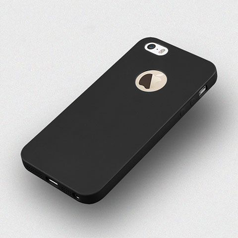 Funda Silicona Goma con Agujero para Apple iPhone 5S Negro