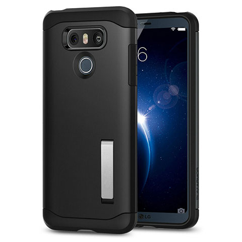 Funda Silicona Goma con Soporte para LG G6 Negro