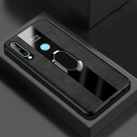 Funda Silicona Goma de Cuero Carcasa con Magnetico Anillo de dedo Soporte para Huawei Enjoy 10 Plus Negro