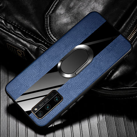 Funda Silicona Goma de Cuero Carcasa con Magnetico Anillo de dedo Soporte para Huawei Honor 30 Pro Azul