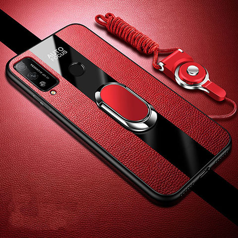 Funda Silicona Goma de Cuero Carcasa con Magnetico Anillo de dedo Soporte para Huawei Honor Play4T Rojo