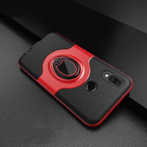 Funda Silicona Goma de Cuero Carcasa con Magnetico Anillo de dedo Soporte para Huawei Nova 3e Rojo