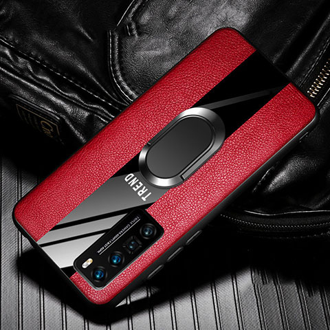 Funda Silicona Goma de Cuero Carcasa con Magnetico Anillo de dedo Soporte para Huawei Nova 7 Pro 5G Rojo