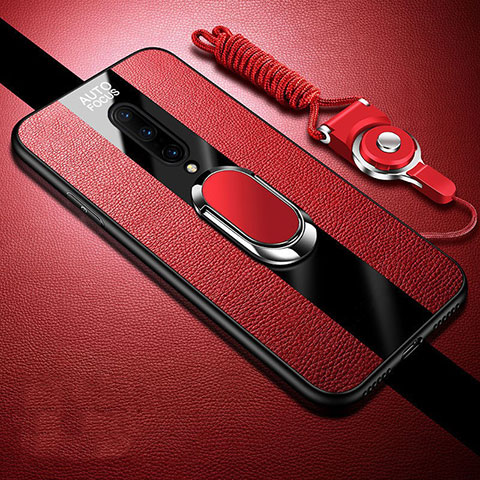 Funda Silicona Goma de Cuero Carcasa con Magnetico Anillo de dedo Soporte para OnePlus 8 Rojo