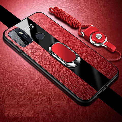 Funda Silicona Goma de Cuero Carcasa con Magnetico Anillo de dedo Soporte para Oppo A32 Rojo