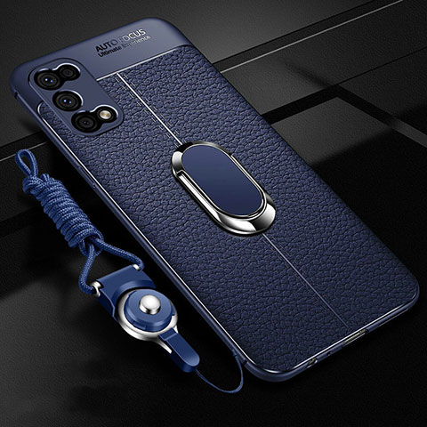 Funda Silicona Goma de Cuero Carcasa con Magnetico Anillo de dedo Soporte para Oppo K7x 5G Azul