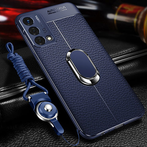 Funda Silicona Goma de Cuero Carcasa con Magnetico Anillo de dedo Soporte para Oppo K9 5G Azul