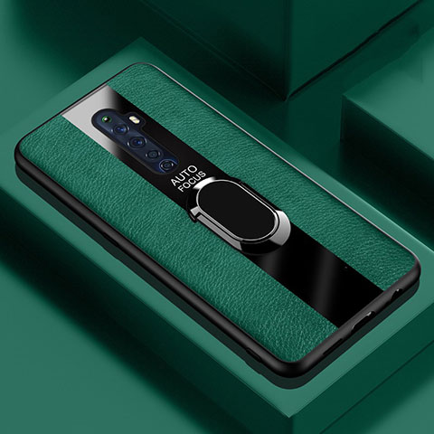 Funda Silicona Goma de Cuero Carcasa con Magnetico Anillo de dedo Soporte para Oppo Reno2 Z Verde