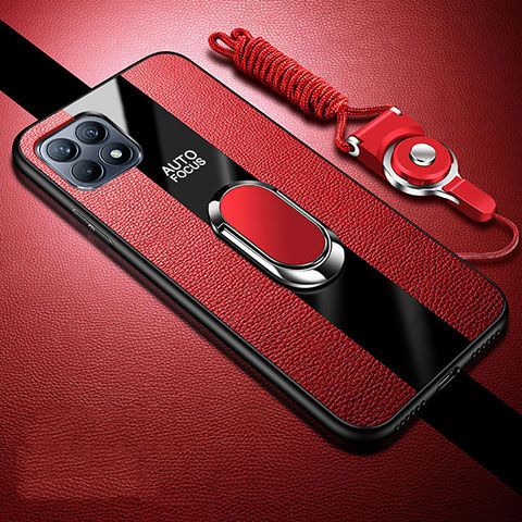 Funda Silicona Goma de Cuero Carcasa con Magnetico Anillo de dedo Soporte para Oppo Reno4 SE 5G Rojo