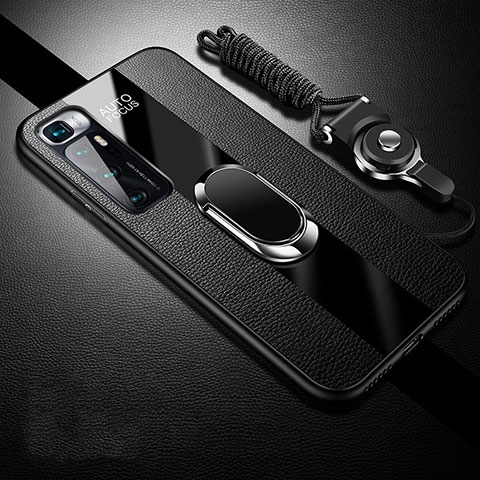 Funda Silicona Goma de Cuero Carcasa con Magnetico Anillo de dedo Soporte para Xiaomi Mi 10 Ultra Negro