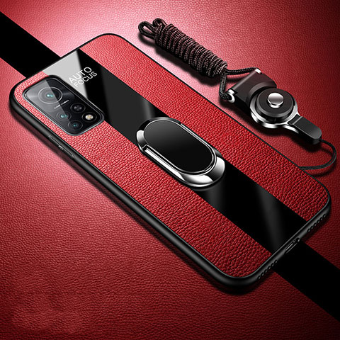 Funda Silicona Goma de Cuero Carcasa con Magnetico Anillo de dedo Soporte para Xiaomi Mi 10T 5G Rojo