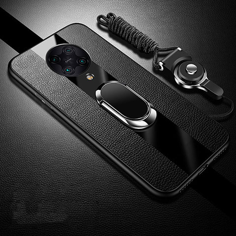 Funda Silicona Goma de Cuero Carcasa con Magnetico Anillo de dedo Soporte para Xiaomi Redmi K30 Pro Zoom Negro