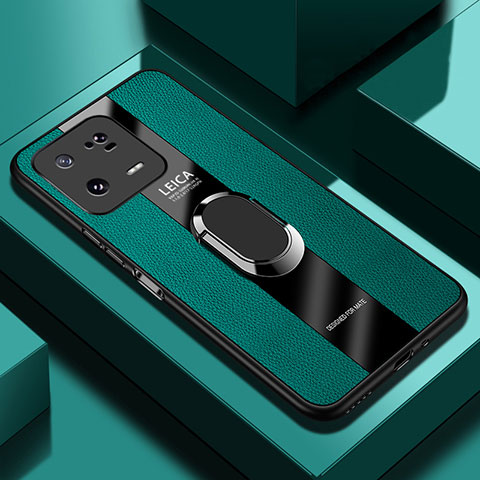 Funda Silicona Goma de Cuero Carcasa con Magnetico Anillo de dedo Soporte PB1 para Xiaomi Mi 13 Pro 5G Verde