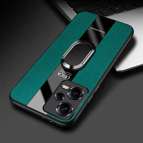 Funda Silicona Goma de Cuero Carcasa con Magnetico Anillo de dedo Soporte PB1 para Xiaomi Redmi Note 12 5G Verde