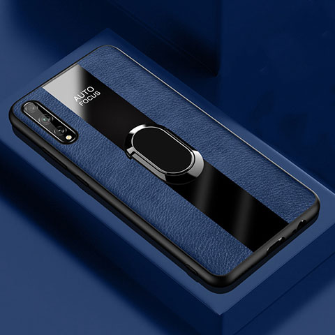 Funda Silicona Goma de Cuero Carcasa con Magnetico Anillo de dedo Soporte S01 para Huawei Enjoy 10S Azul