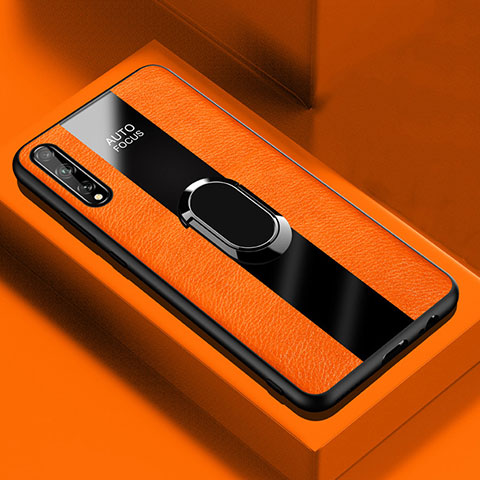 Funda Silicona Goma de Cuero Carcasa con Magnetico Anillo de dedo Soporte S01 para Huawei Enjoy 10S Naranja