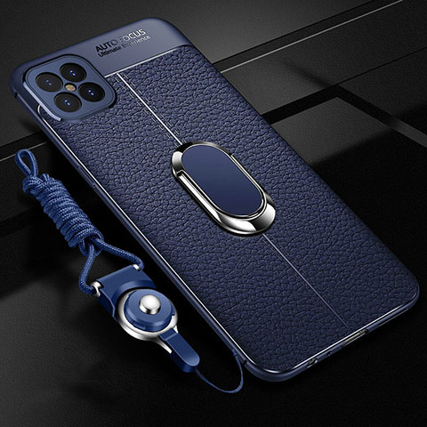 Funda Silicona Goma de Cuero Carcasa con Magnetico Anillo de dedo Soporte S01 para Huawei Nova 8 SE 5G Azul