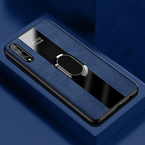 Funda Silicona Goma de Cuero Carcasa con Magnetico Anillo de dedo Soporte S01 para Huawei P smart S Azul