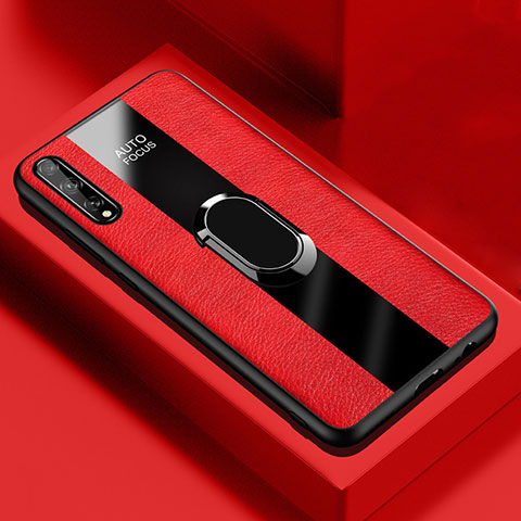 Funda Silicona Goma de Cuero Carcasa con Magnetico Anillo de dedo Soporte S01 para Huawei Y8p Rojo