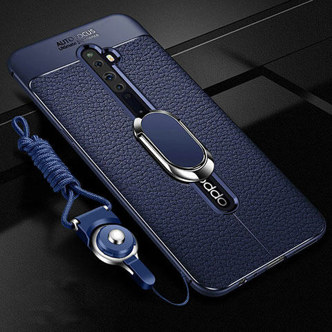 Funda Silicona Goma de Cuero Carcasa con Magnetico Anillo de dedo Soporte S01 para Oppo Reno2 Z Azul