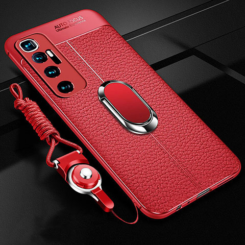Funda Silicona Goma de Cuero Carcasa con Magnetico Anillo de dedo Soporte S01 para Xiaomi Mi 10 Ultra Rojo