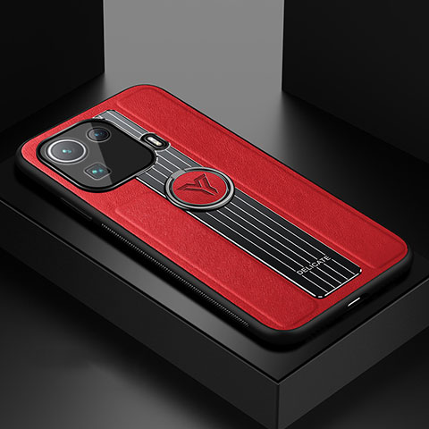 Funda Silicona Goma de Cuero Carcasa con Magnetico Anillo de dedo Soporte S01 para Xiaomi Mi 11 Pro 5G Rojo