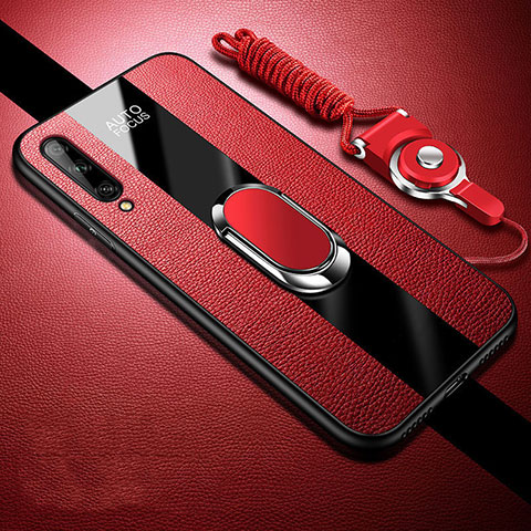 Funda Silicona Goma de Cuero Carcasa con Magnetico Anillo de dedo Soporte S02 para Huawei Enjoy 10S Rojo