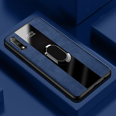 Funda Silicona Goma de Cuero Carcasa con Magnetico Anillo de dedo Soporte S02 para Huawei Honor 9X Azul