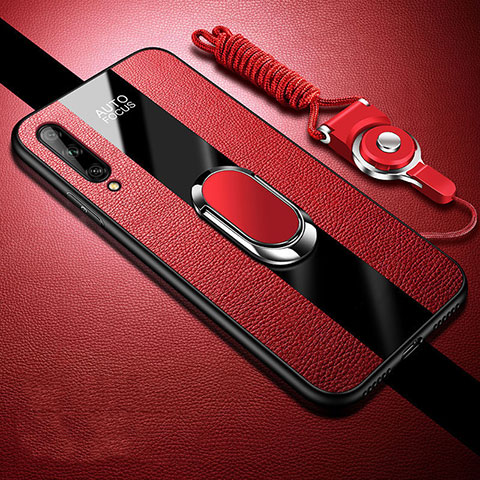 Funda Silicona Goma de Cuero Carcasa con Magnetico Anillo de dedo Soporte S02 para Huawei Y8p Rojo