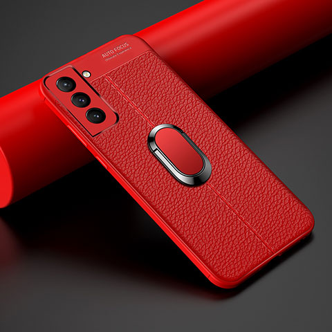 Funda Silicona Goma de Cuero Carcasa con Magnetico Anillo de dedo Soporte S02 para Samsung Galaxy S21 Plus 5G Rojo