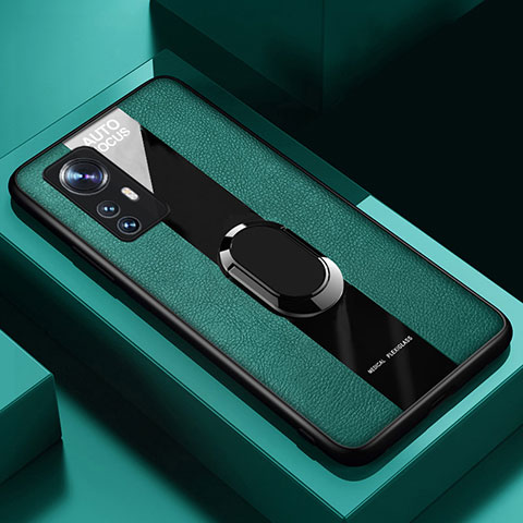 Funda Silicona Goma de Cuero Carcasa con Magnetico Anillo de dedo Soporte S02 para Xiaomi Mi 12 5G Verde
