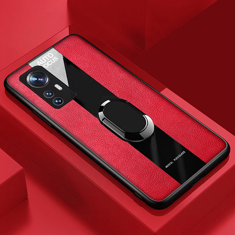 Funda Silicona Goma de Cuero Carcasa con Magnetico Anillo de dedo Soporte S02 para Xiaomi Mi 12 Pro 5G Rojo