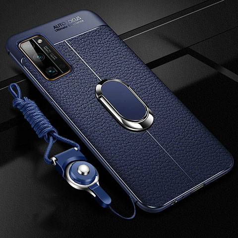 Funda Silicona Goma de Cuero Carcasa con Magnetico Anillo de dedo Soporte S03 para Huawei Honor 30 Pro+ Plus Azul