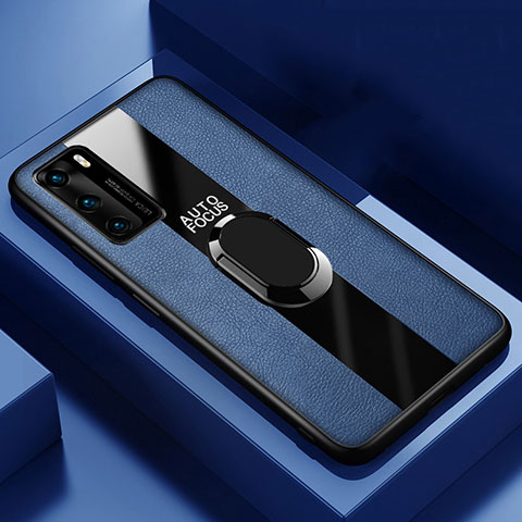 Funda Silicona Goma de Cuero Carcasa con Magnetico Anillo de dedo Soporte S03 para Huawei P40 Azul