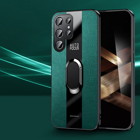 Funda Silicona Goma de Cuero Carcasa con Magnetico Anillo de dedo Soporte S03 para Samsung Galaxy S24 Ultra 5G Verde