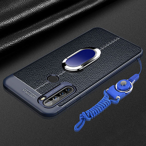 Funda Silicona Goma de Cuero Carcasa con Magnetico Anillo de dedo Soporte S03 para Xiaomi Redmi Note 8T Azul