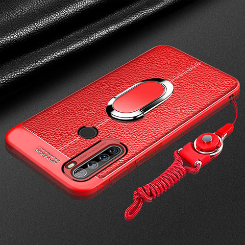Funda Silicona Goma de Cuero Carcasa con Magnetico Anillo de dedo Soporte S03 para Xiaomi Redmi Note 8T Rojo