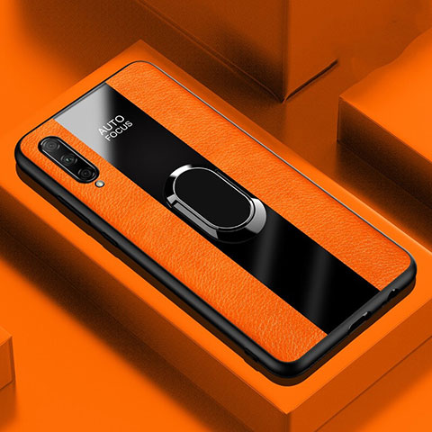 Funda Silicona Goma de Cuero Carcasa con Magnetico Anillo de dedo Soporte S04 para Huawei Honor 9X Pro Naranja