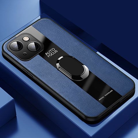 Funda Silicona Goma de Cuero Carcasa con Magnetico Anillo de dedo Soporte S05 para Apple iPhone 13 Mini Azul