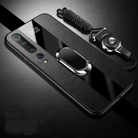 Funda Silicona Goma de Cuero Carcasa con Magnetico Anillo de dedo Soporte S07 para Xiaomi Mi 10 Negro