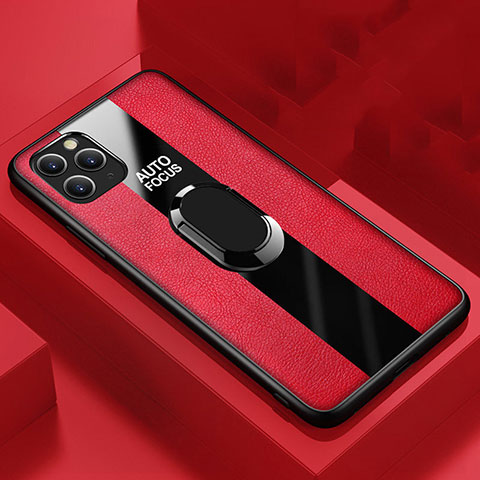 Funda Silicona Goma de Cuero Carcasa con Magnetico Anillo de dedo Soporte T01 para Apple iPhone 11 Pro Max Rojo
