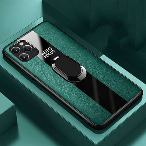 Funda Silicona Goma de Cuero Carcasa con Magnetico Anillo de dedo Soporte T01 para Apple iPhone 11 Pro Max Verde