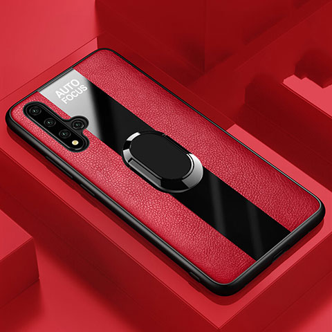 Funda Silicona Goma de Cuero Carcasa con Magnetico Anillo de dedo Soporte T01 para Huawei Honor 20 Pro Rojo