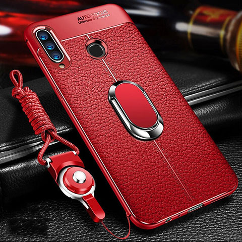 Funda Silicona Goma de Cuero Carcasa con Magnetico Anillo de dedo Soporte T01 para Huawei Honor 20E Rojo
