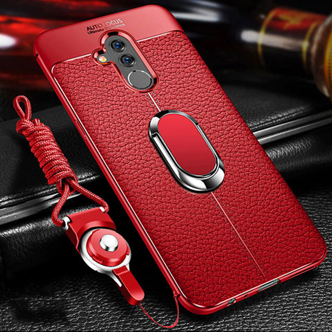 Funda Silicona Goma de Cuero Carcasa con Magnetico Anillo de dedo Soporte T01 para Huawei Mate 20 Lite Rojo