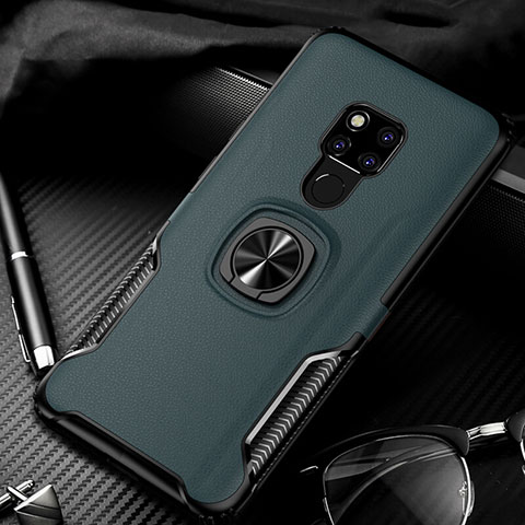 Funda Silicona Goma de Cuero Carcasa con Magnetico Anillo de dedo Soporte T01 para Huawei Mate 20 Verde